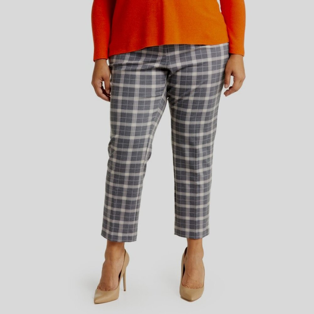 NWT Amanda Chelsea Women Plus Size 18W Alex Plaid Ankle Crop Ponte Slim Pant NEW